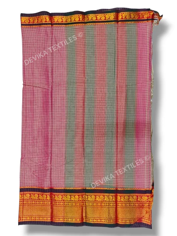 BrickRed_Peacock_Checks_Narayan_peth_Pure_Handloom_Cotton_Saree_with_running_blouse_piece_(Same_As_saree)