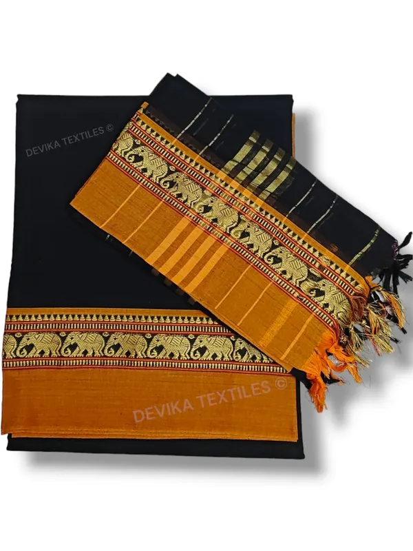 Black_100%_Pure_Narayanpeth_Cotton_Elephant_Border_Dress_Material