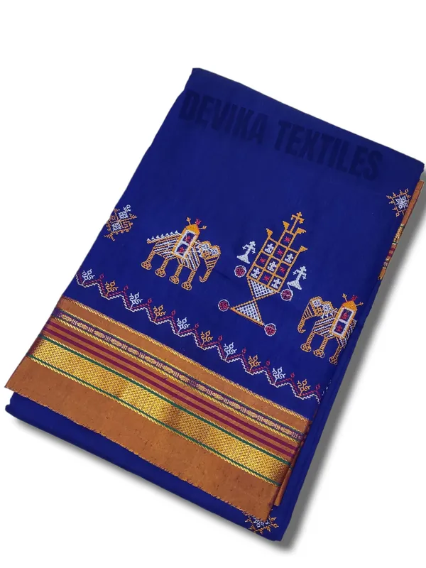 Blue__Cottonsilk_ilkal_Kasuti_work_saree_with_running_blouse_piece