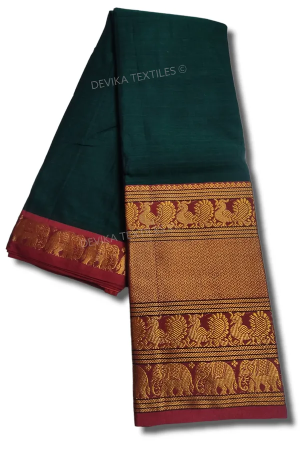 Bottle_Green_Big_Border_Narayanpet_Pure_Handloom_Cotton_Sarees_with_Running_blouse_piece