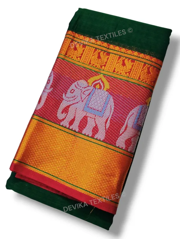 Bottle_Green_Big_Elephant_Narayanpet_Pure_handloom_Cotton_saree_with_running_blouse_piece