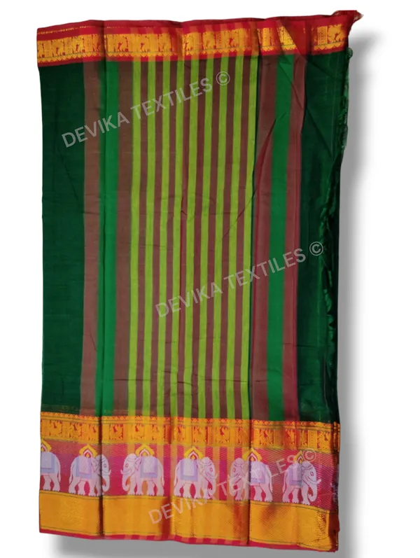 Bottle_Green_Big_Elephant_Narayanpet_Pure_handloom_Cotton_saree_with_running_blouse_piece