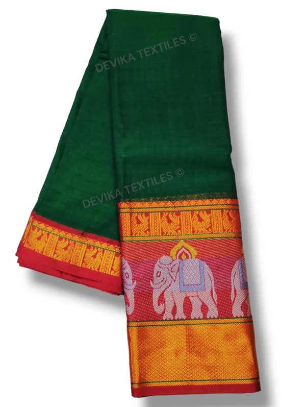 Bottle_Green_Big_Elephant_Narayanpet_Pure_handloom_Cotton_saree_with_running_blouse_piece