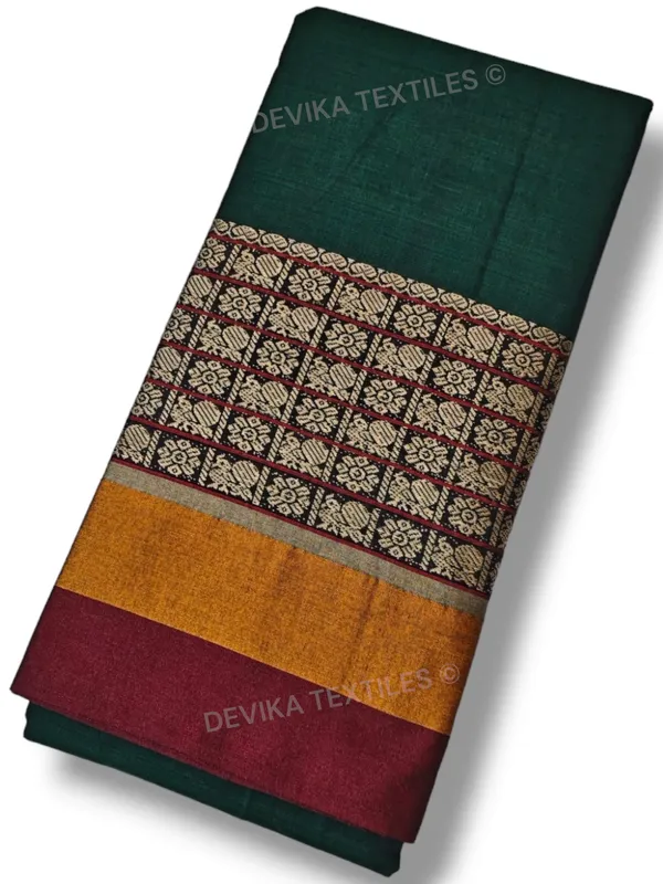 Bottle_Green_Chandrakala_Narayanpeth_Pure_Handloom_Cotton_Saree_With_Running_Blouse_Piece(Same_As_saree)