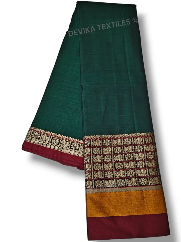 Bottle_Green_Chandrakala_Narayanpeth_Pure_Handloom_Cotton_Saree_With_Running_Blouse_Piece(Same_As_saree)