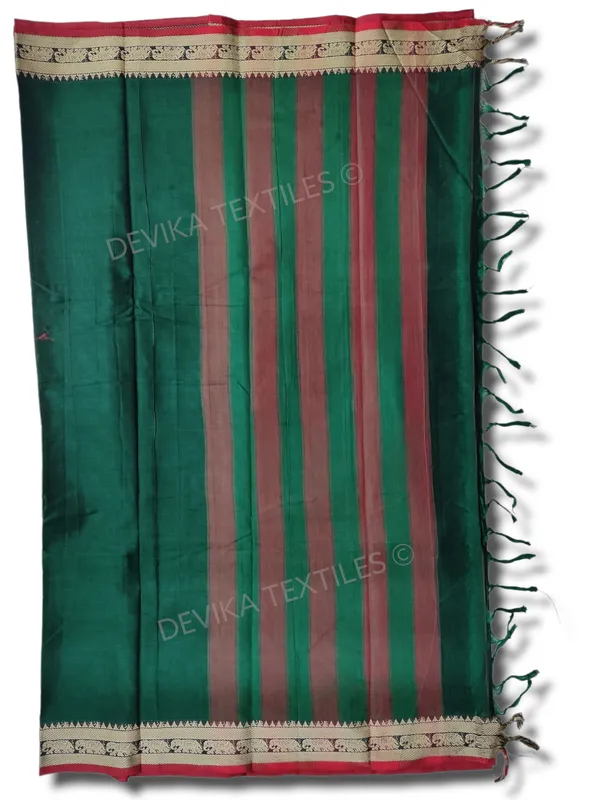 Bottle_Green_Elephant_Thread_Border_Narayanpet_Pure_Handloom_Cotton_Sarees_with_Running_blouse_piece_(Tanvi)