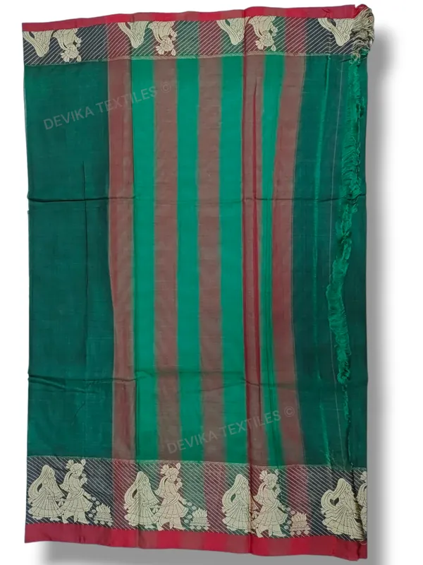 Bottle_Green_Sapthapadhi_Narayanpeth_Pure_Handloom_Cotton_saree_with_Running_blouse_piece_(Same_As_Saree)