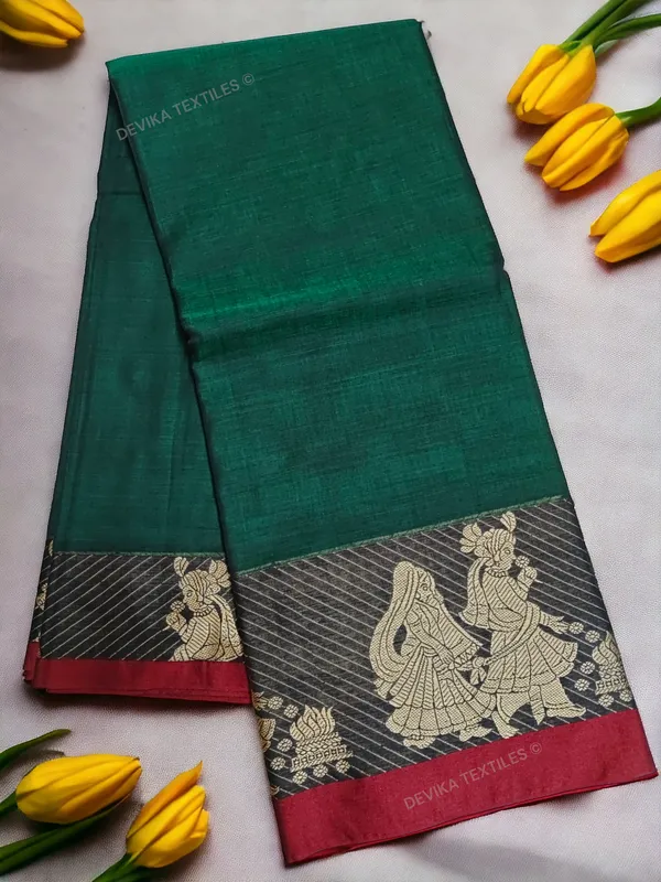 Bottle_Green_Sapthapadhi_Narayanpeth_Pure_Handloom_Cotton_saree_with_Running_blouse_piece_(Same_As_Saree)