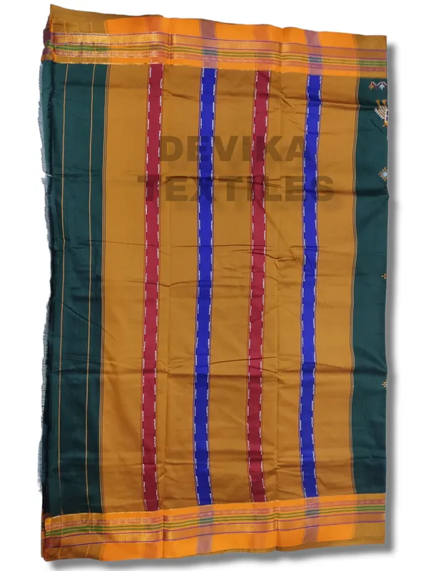 Bottle_green_Cottonsilk_ilkal_Kasuti_work_saree_with_running_blouse_piece