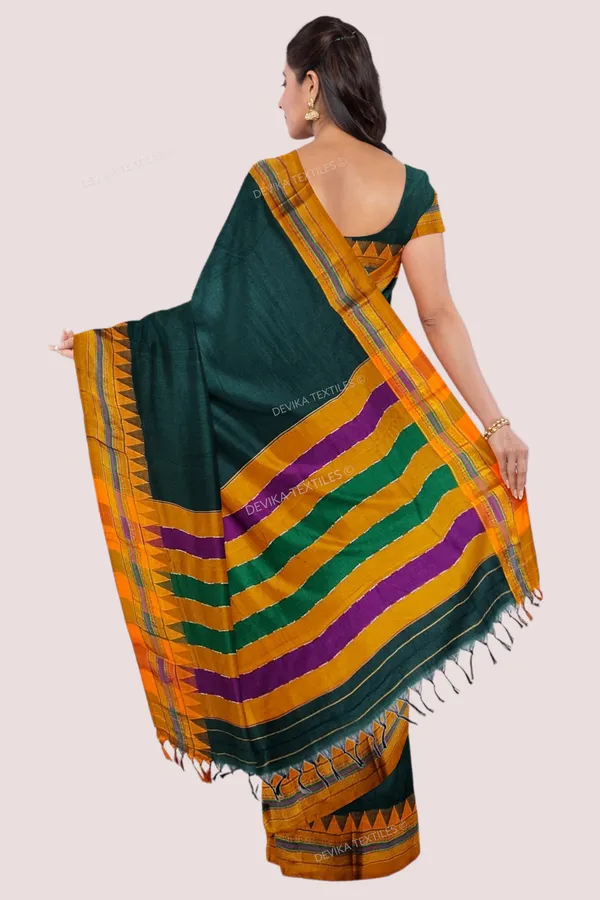 Bottole_Green_Ilkal_Cottonsilk_M_Border_Saree_with_Running_blouse_piece