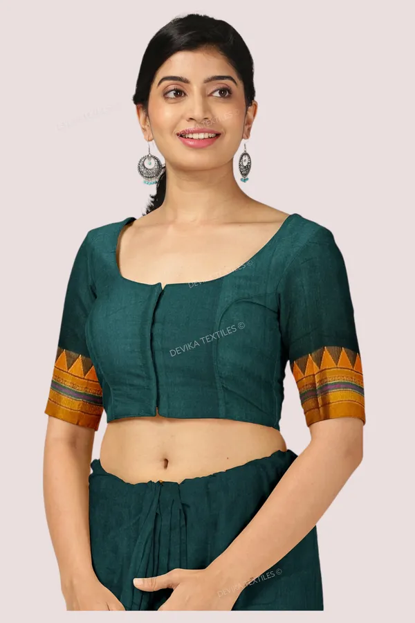 Bottole_Green_Ilkal_Cottonsilk_M_Border_Saree_with_Running_blouse_piece