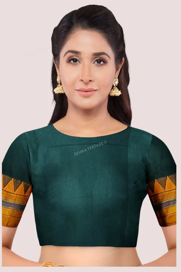 Bottole_Green_Ilkal_Cottonsilk_M_Border_Saree_with_Running_blouse_piece