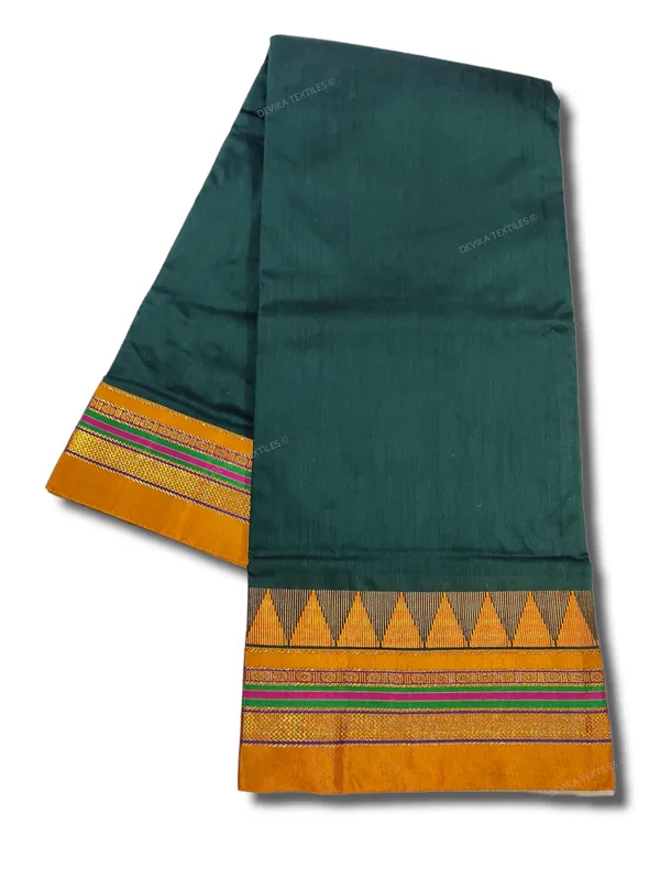 Bottole_Green_Ilkal_Cottonsilk_M_Border_Saree_with_Running_blouse_piece