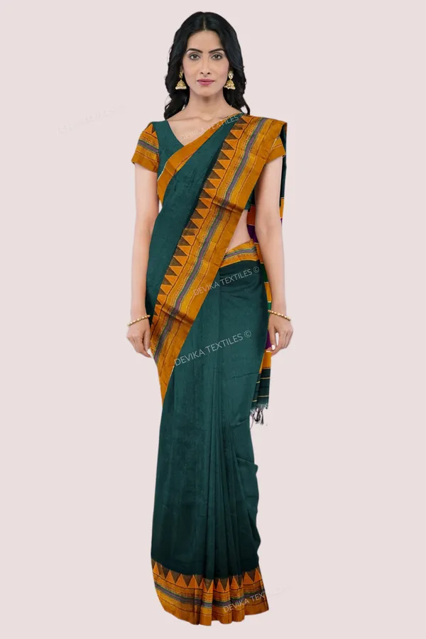 Bottole_Green_Ilkal_Cottonsilk_M_Border_Saree_with_Running_blouse_piece