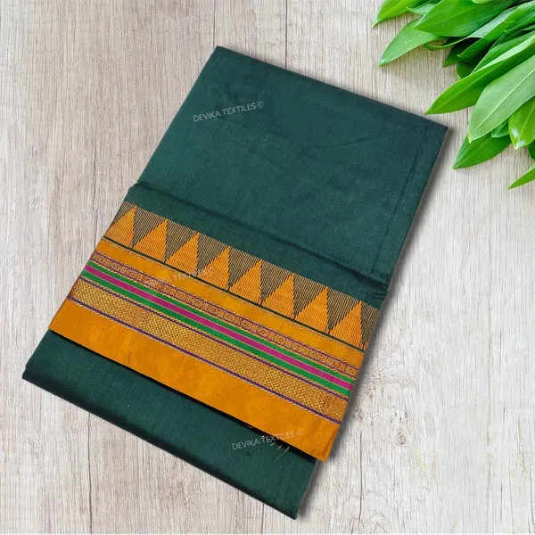 Bottole_Green_Ilkal_Cottonsilk_M_Border_Saree_with_Running_blouse_piece