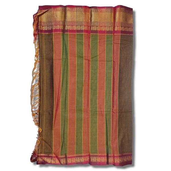 Brown_Checks_Narayanpet_Cotton_saree_Woven_Gold_Jari_In_Border_with_Running_blouse_piece_(Checks_Khaki)