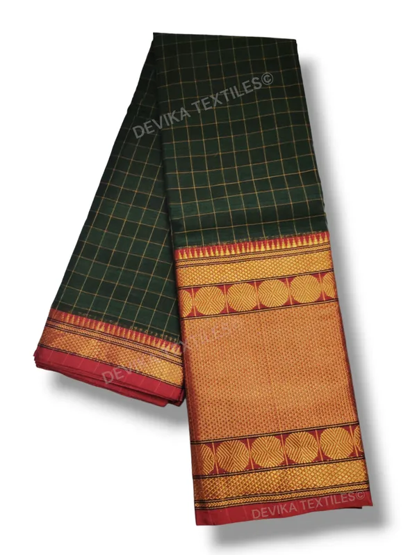 Chutney_Doller_Checks_Narayanpet_Pure_Handloom_Cotton_saree_with_running_blouse_piece