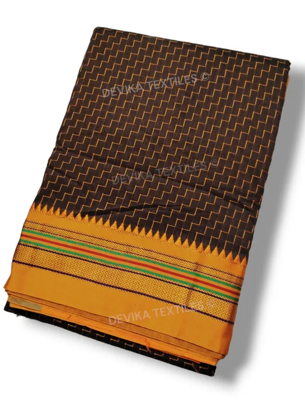 Coffee_Ilkal_Zig_Zag_Pattern_Cottonsilk_Saree_with_running_blouse_piece