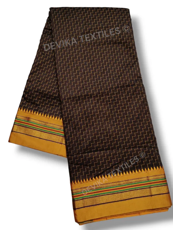 Coffee_Ilkal_Zig_Zag_Pattern_Cottonsilk_Saree_with_running_blouse_piece