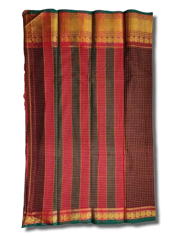 Women'S_Narayanpet_Checks_Cotton_Saree_With_Running_Blouse_Piece_(Maroon)