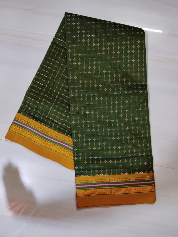 Mehandi_Cottonsilk_Ilkal_starplus_pattern_saree_with_running_blouse_piece