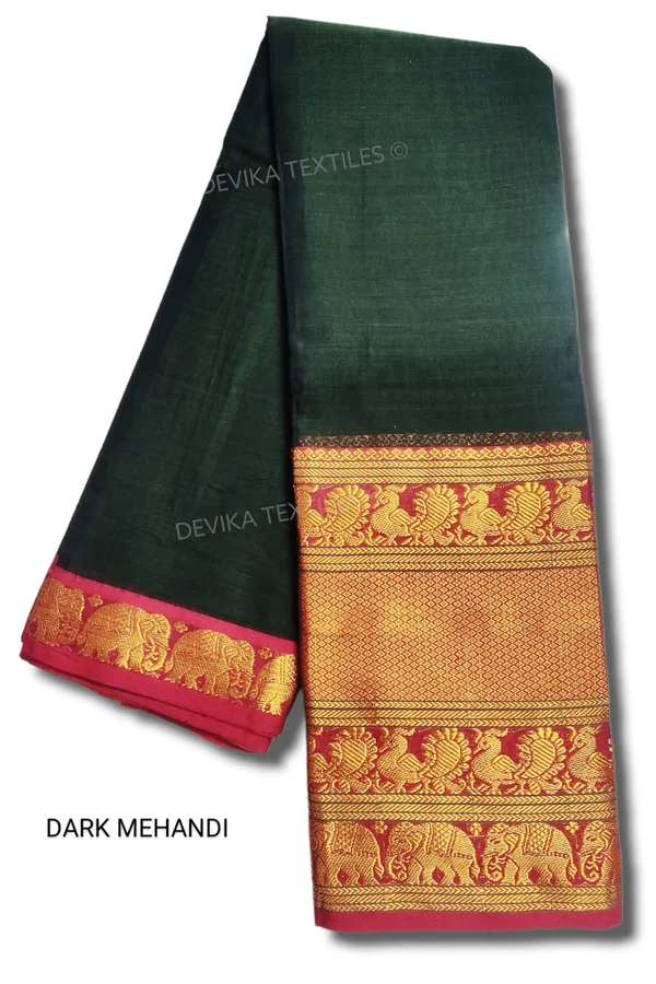 Dark_Mehandi_Big_Border_Narayanpet_Pure_Handloom_Cotton_Sarees_with_Running_blouse_piece