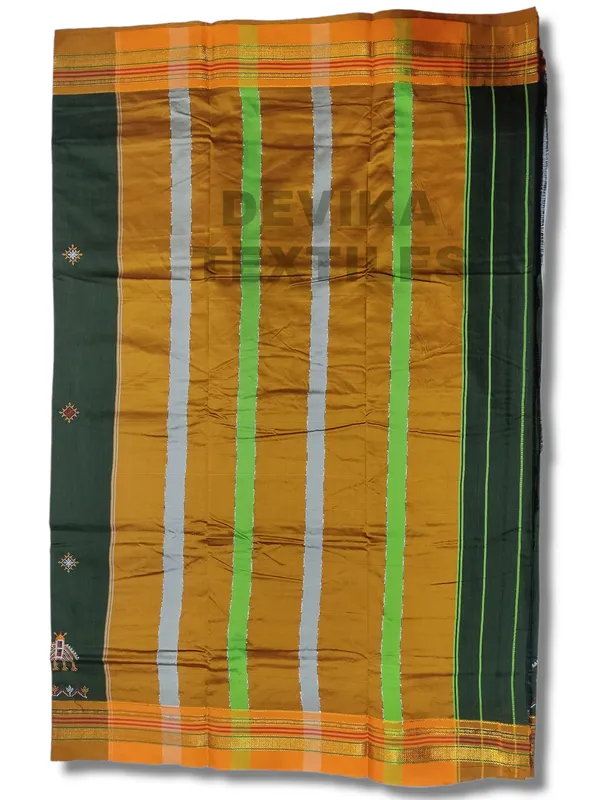 Dark_mehandi_Cottonsilk_ilkal_Kasuti_work_saree_with_running_blouse_piece