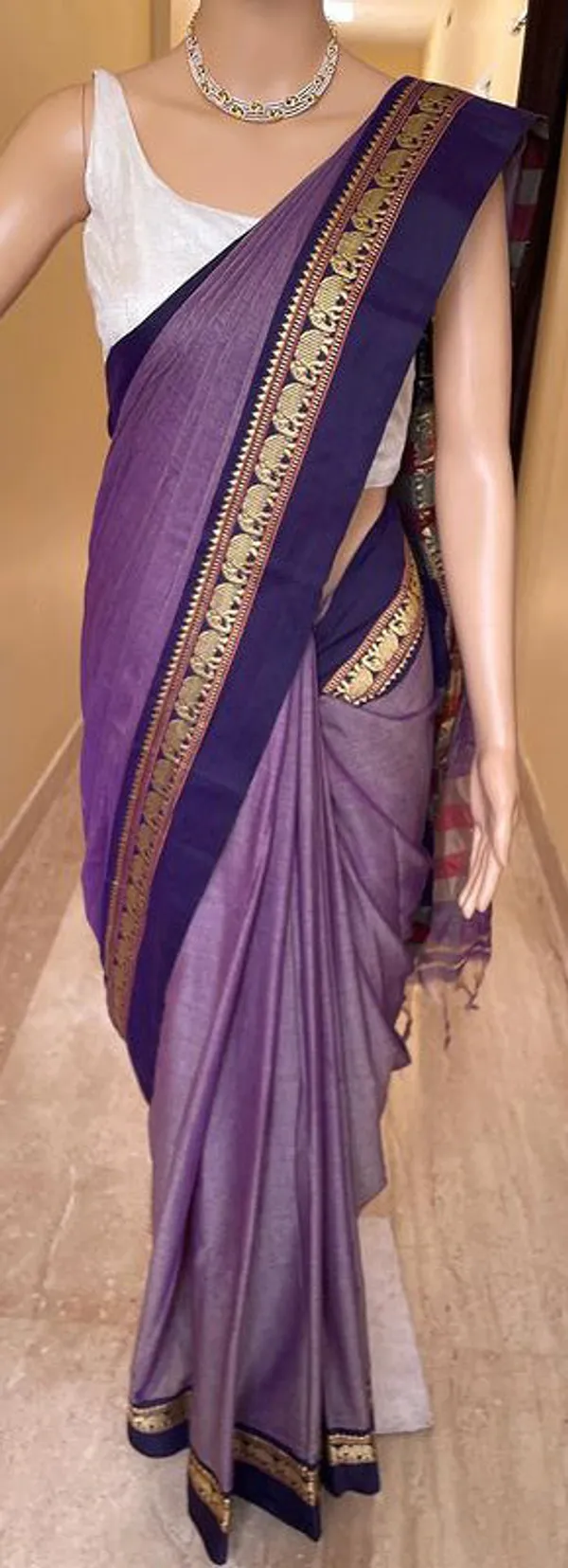 Dual_Tone_Bluish_Grey_Single_Elephant_Narayanpet_Pure_Cotton_Saree_with_running_blouse_piece(Same_as_saree)