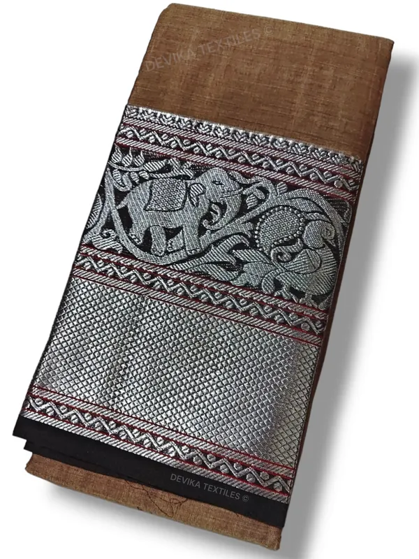 Dual_tone_Brown_Tanvi_silver_border_Pure_cotton_Narayanpeth_handloom__saree_with_running_blouse_piece