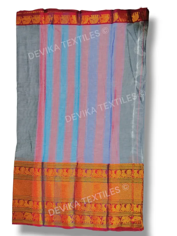 Grey_Big_Elephant_Border_Narayanpet_Pure_Cotton_Saree_with_Running_blouse_piece