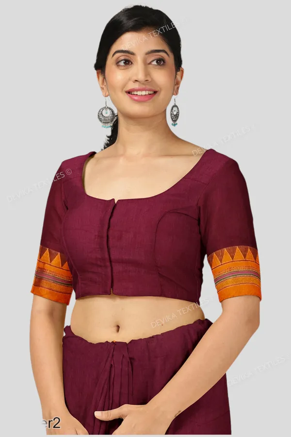 ILKAL_COTTONSILK_MAROON_M_BORDER_SAREE_WITH_RUNNING_BLOUSE_PIECE
