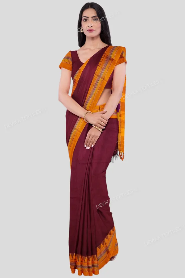 ILKAL_COTTONSILK_MAROON_M_BORDER_SAREE_WITH_RUNNING_BLOUSE_PIECE