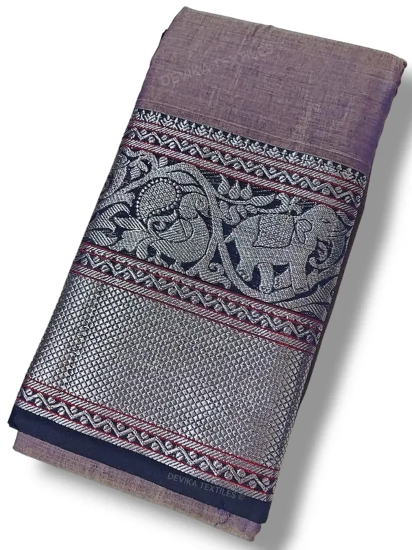 Levender_Tanvi_silver_border_Pure_cotton_Narayanpeth_handloom__saree_with_running_blouse_piece