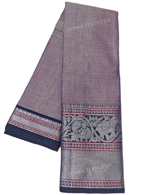Levender_Tanvi_silver_border_Pure_cotton_Narayanpeth_handloom__saree_with_running_blouse_piece