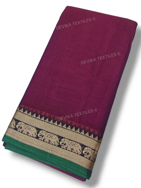 Magenta_Single_Elephant_Thread_Border_Narayanpet_pure_Cotton_saree_with_running_blouse_piece