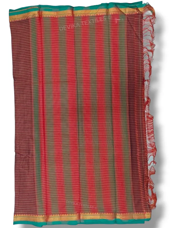 Maroon_Ashwini_checked_Pattern_Narayanapet_Pure_Cotton_saree_with_running_blouse_piece_(Same_as_saree)