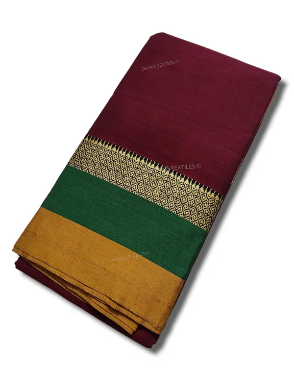 Maroon_Avani_Border_Narayanpet_Pure_Handloom_Cotton_Sarees_with_Running_blouse_piece