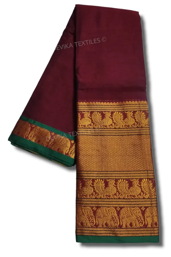 Maroon_Big_Border_Narayanpet_Pure_Handloom_Cotton_Sarees_with_Running_blouse_piece