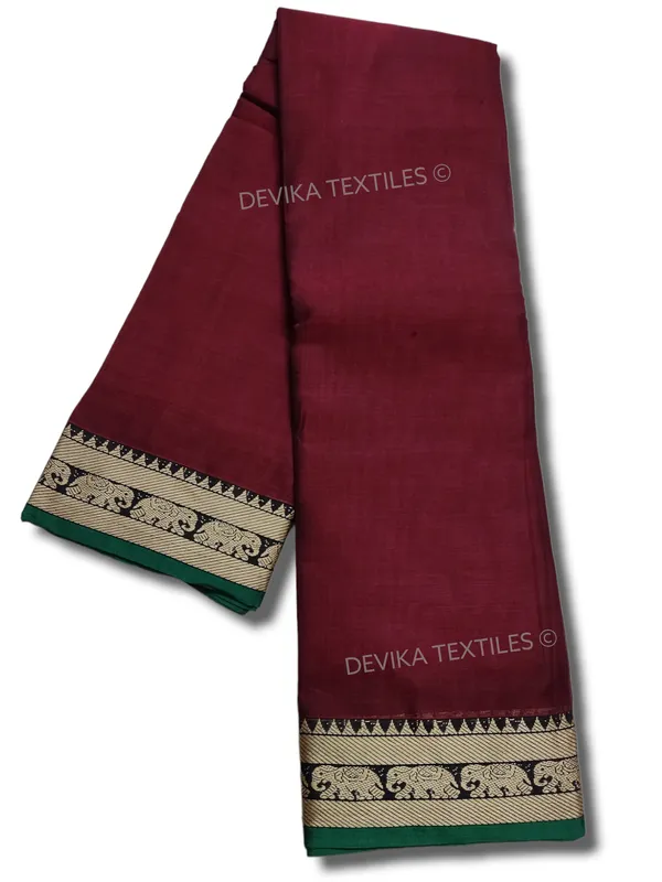 Maroon_Elephant_Thread_Border_Narayanpet_Pure_Handloom_Cotton_Sarees_with_Running_blouse_piece_(Tanvi)