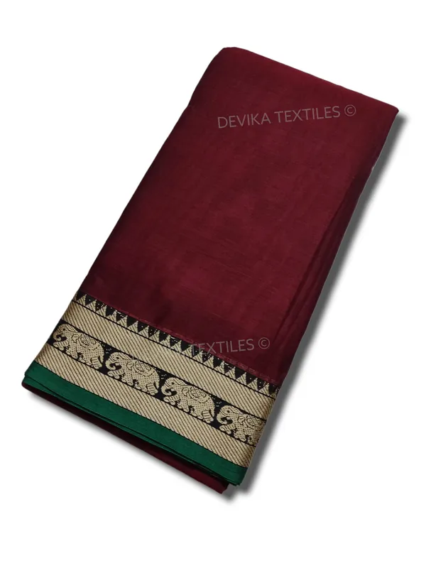 Maroon_Elephant_Thread_Border_Narayanpet_Pure_Handloom_Cotton_Sarees_with_Running_blouse_piece_(Tanvi)
