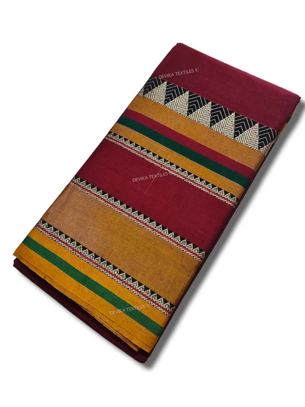 Maroon_Rangoli_Border_Narayanpet_Pure_Handloom_Cotton_Sarees_with_Running_blouse_piece