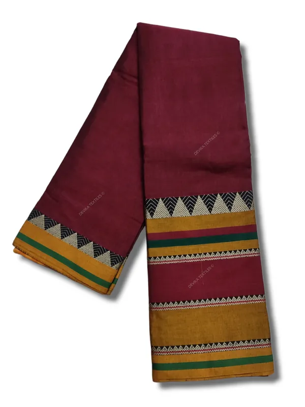 Maroon_Rangoli_Border_Narayanpet_Pure_Handloom_Cotton_Sarees_with_Running_blouse_piece