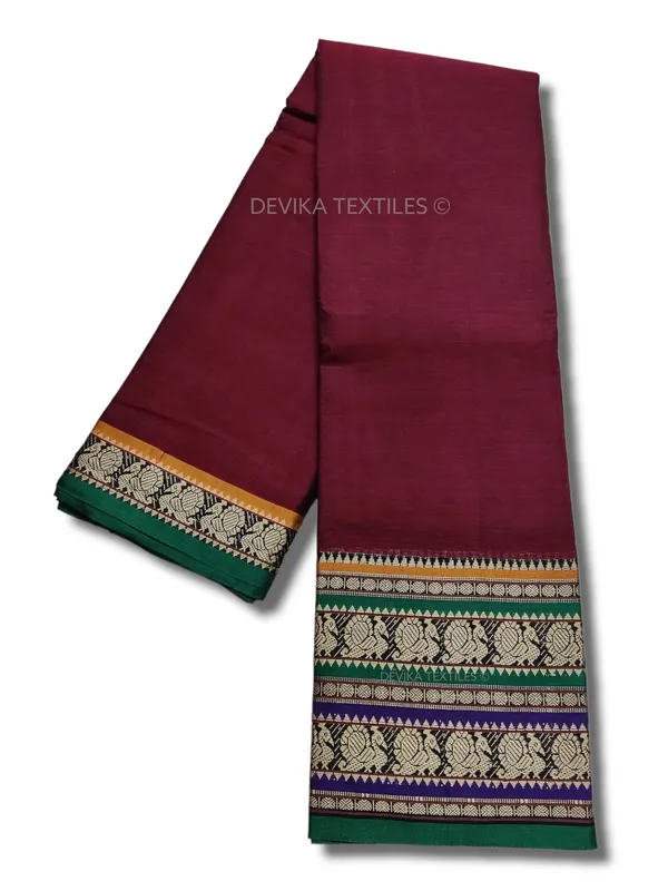 Maroon_Shravya_Border_Narayanpet_Pure_Handloom_Cotton_Sarees_with_Running_blouse_piece(Sam_as_saree)