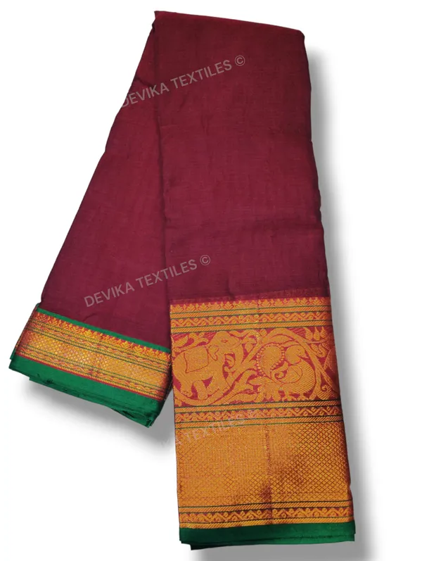 Maroon_Tanvi_Gold_jari_Border_Narayanpet_Pure_Handloom_Cotton_saree_with_running_blouse_piece