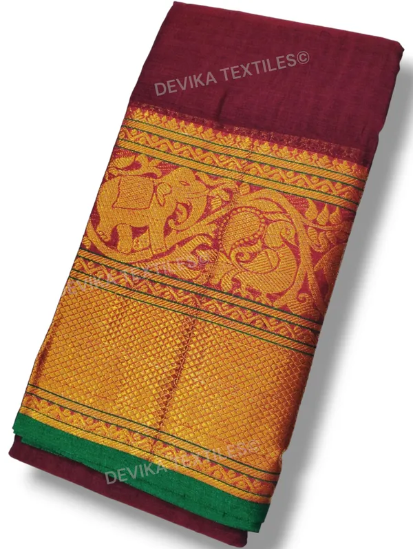 Maroon_Tanvi_Gold_jari_Border_Narayanpet_Pure_Handloom_Cotton_saree_with_running_blouse_piece