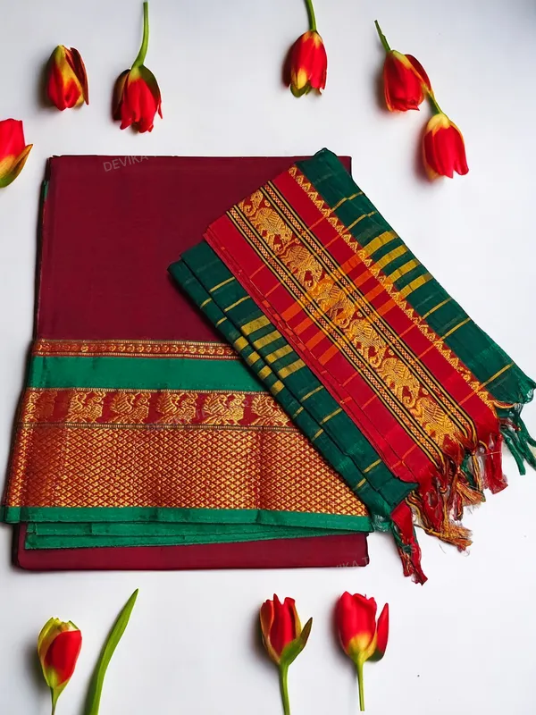 Maroon__100%_Pure_Narayanpeth_Cotton_Peacock_Border_Dress_Material