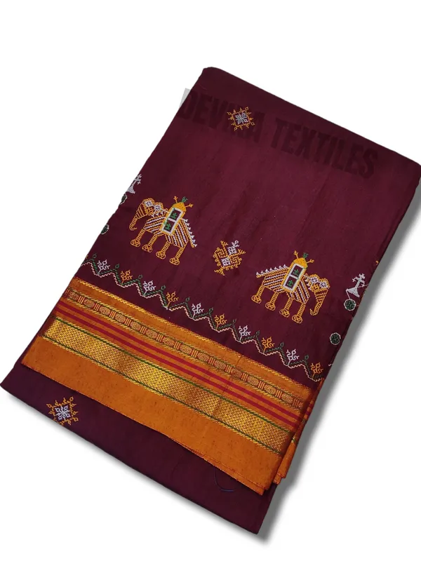 Maroon__Cottonsilk_ilkal_Kasuti_work_saree_with_running_blouse_piece