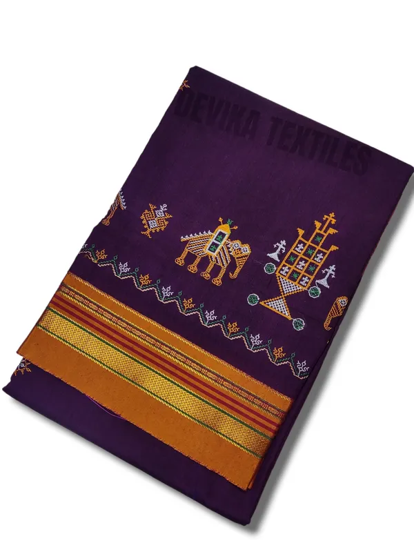 Meganta_color_Cottonsilk_ilkal_Kasuti_work_saree_with_blouse_piece