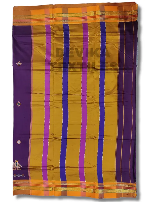 Meganta_color_Cottonsilk_ilkal_Kasuti_work_saree_with_blouse_piece
