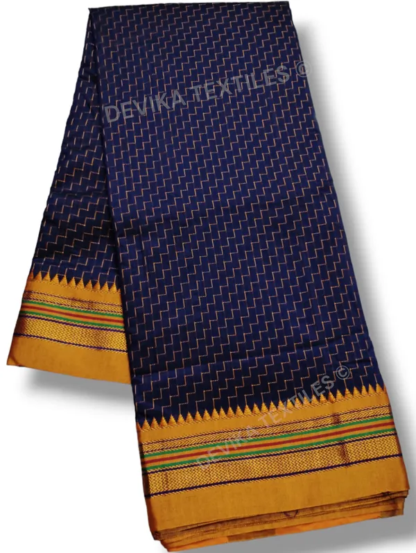 Navvy_Blue_Ilkal_Zig_Zag_Pattern_Cottonsilk_Saree_with_running_blouse_piece
